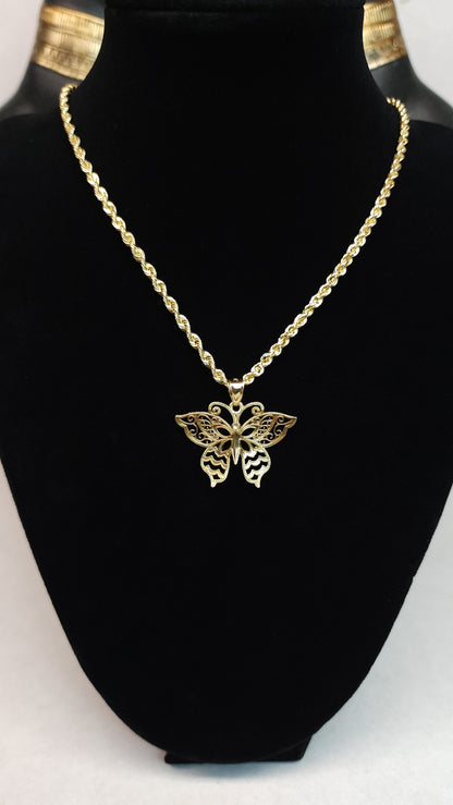 10K Gold Butterfly Pendant & Necklace Combo