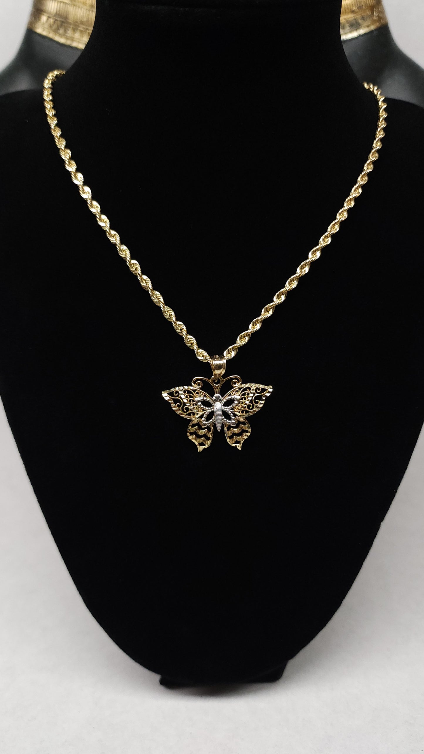 10K Gold Butterfly Pendant & Necklace Combo