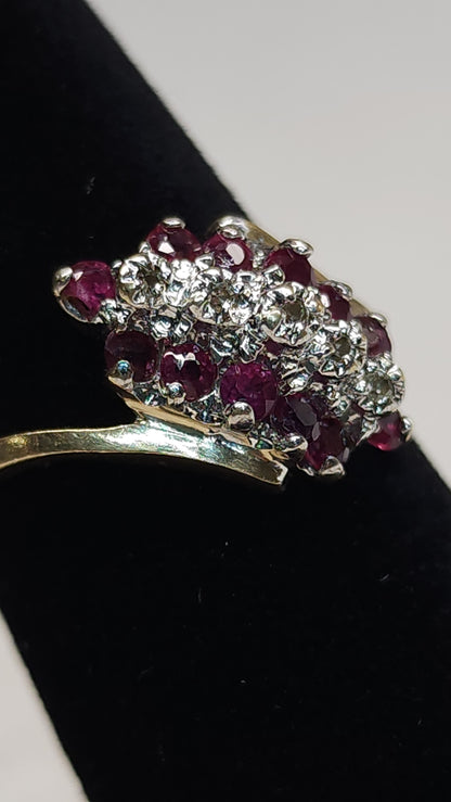 Women's 10k Yellow Gold Natural Diamond & Ruby Cluster Ring