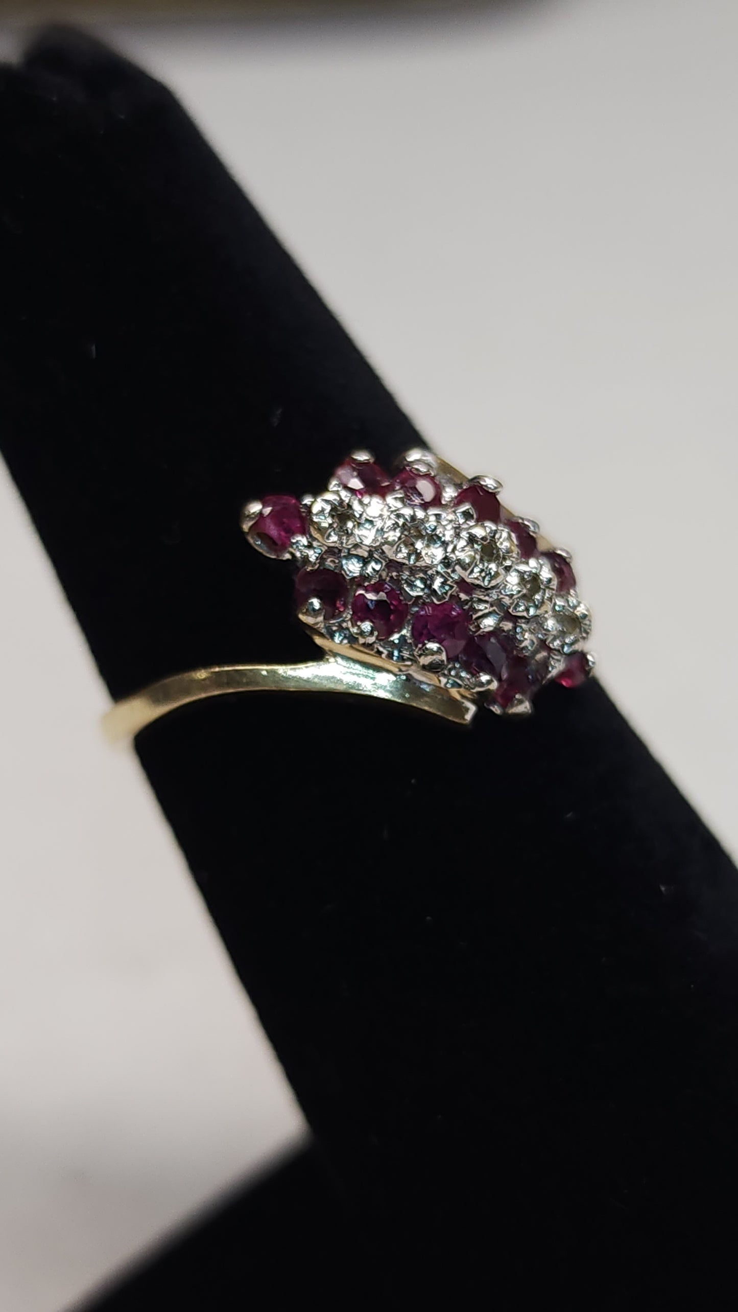 Women's 10k Yellow Gold Natural Diamond & Ruby Cluster Ring